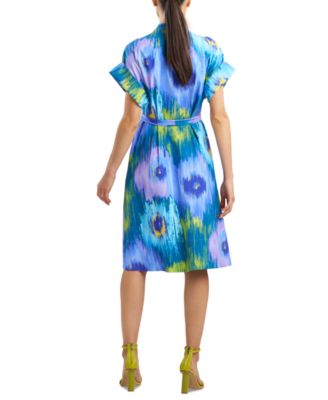 Women's Multi Floral Mandarin-Collar Shirt Dress