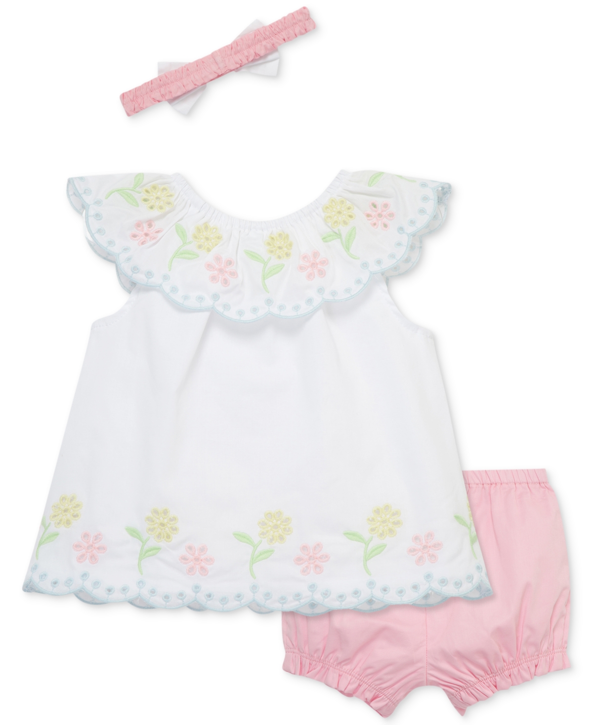 Shop Little Me Baby Girls 3-pc. Cotton Eyelet Tunic, Shorts & Headband Set In White,pink