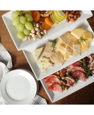 Gracious Dining Dinnerware, 3-Tier Rectangle Plate Serving Set with Gold Metal Stand, White