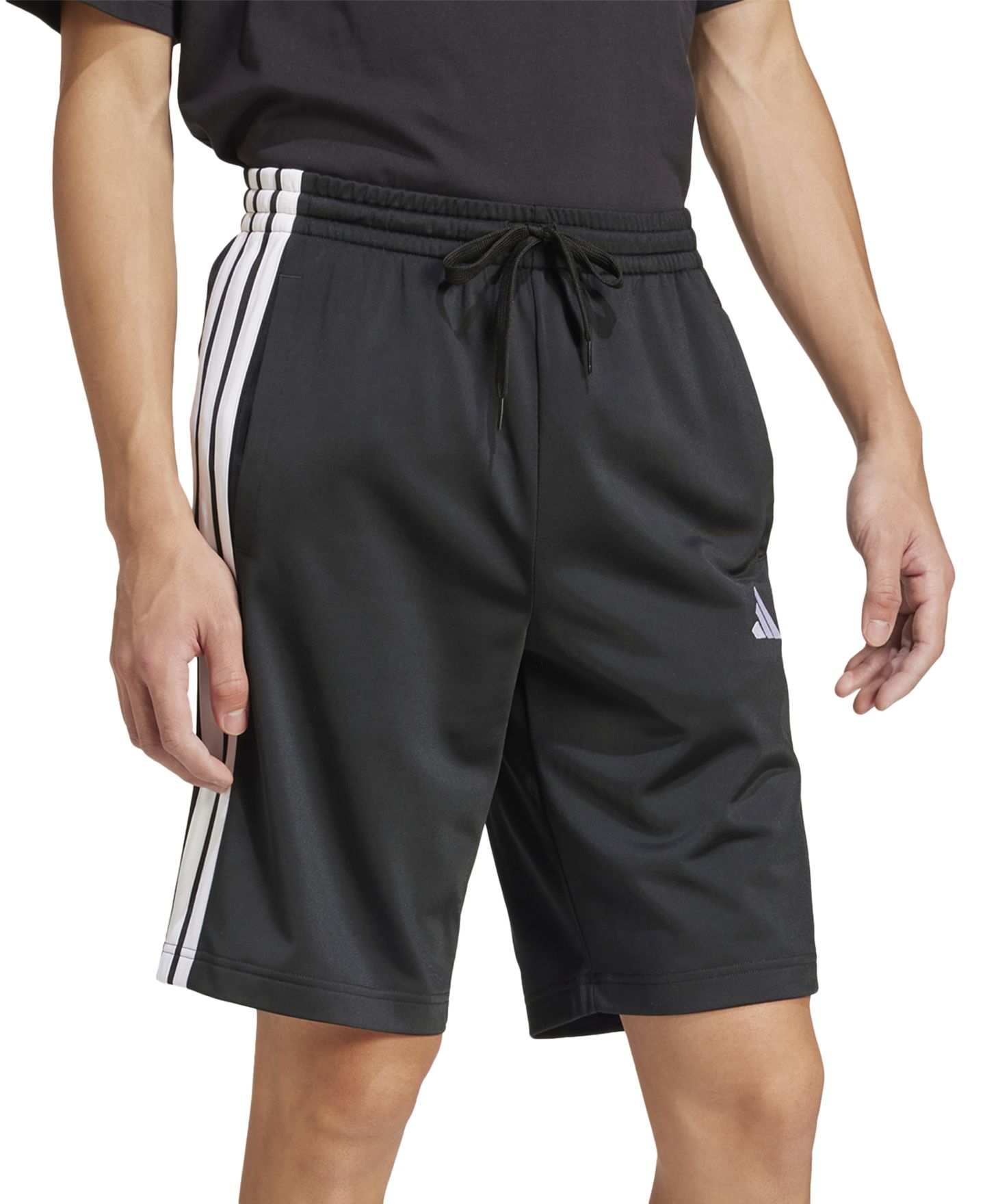 Мужские шорты adidas Three-Stripes 10" Tricot, цвет: Чёрный / Белый — фото 2