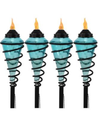 Outdoor Adjustable Height Glass and Metal Swirl Patio and Lawn Torch Set