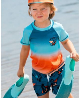 Boy Printed Swim Trunks Orange Sloths On Navy Blue - Toddler|Child