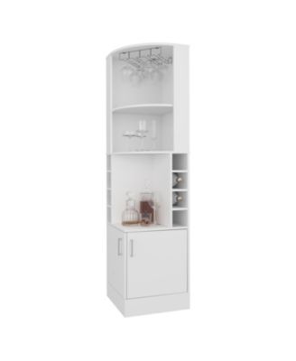 Page Corner Bar Cabinet with Wine Storage and Glass Rack, White