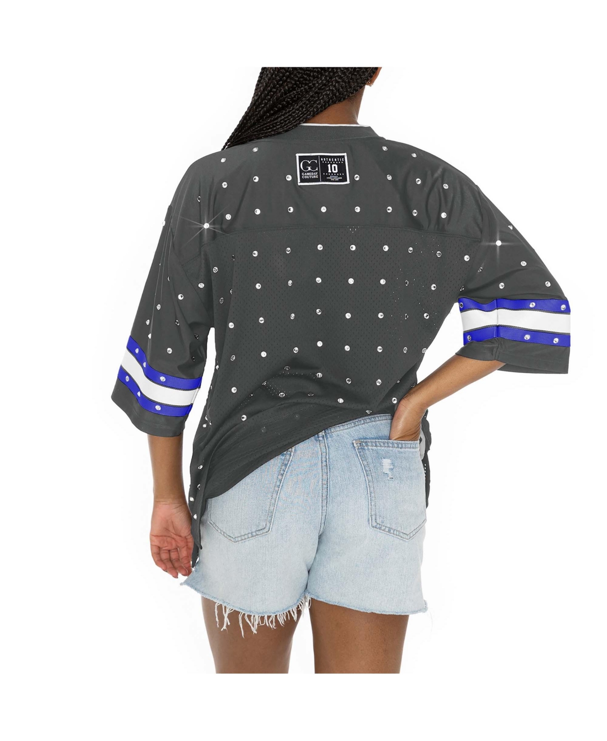 Gameday Couture Women's Anthracite New York Giants Kickoff Time Allover Rhinestone Sports Stripe Jersey V-neck T-shi In Anthracite