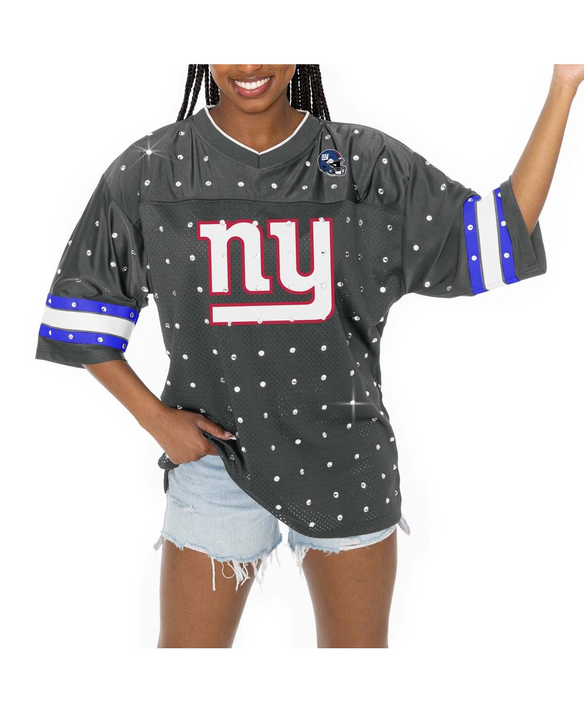 Gameday Couture Women's Anthracite New York Giants Kickoff Time Allover Rhinestone Sports Stripe Jersey V-neck T-shi In Anthracite
