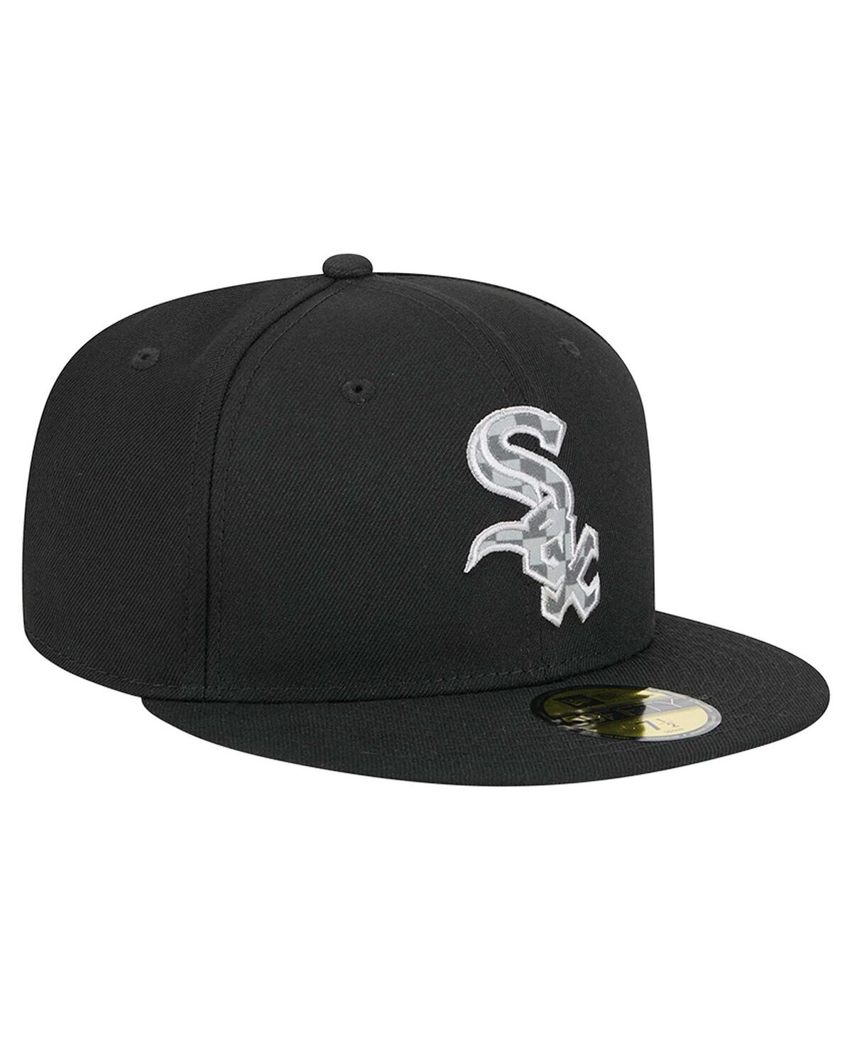 New Era Men's Black Chicago White Sox Checkered Undervisor 59fifty Fitted Hat In Black