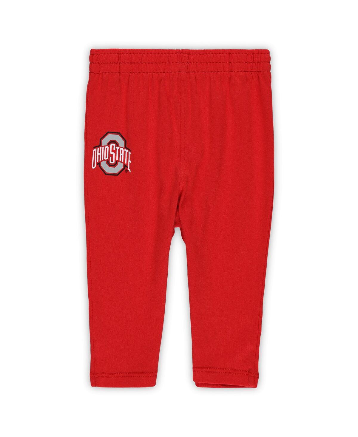 Outerstuff Baby Boys And Girls Ohio State Buckeyes Double Up Long Sleeve Bodysuit Pant Set In Heather Gray,scarlet