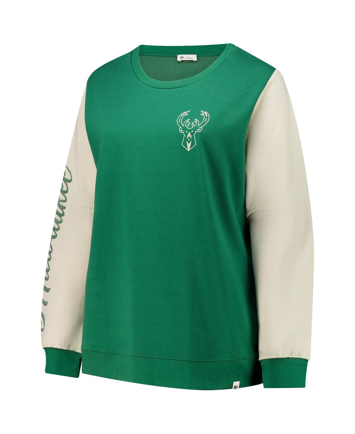 47 BRAND WOMEN'S HUNTER GREEN MILWAUKEE BUCKS PLUS SIZE OVERSIZED RISE ANDIE PULLOVER SWEATSHIRT 