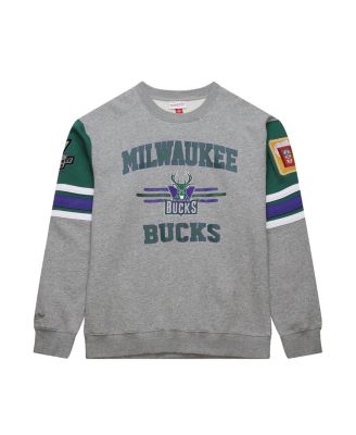 Men's Heather Gray Milwaukee Bucks Hardwood Classics All Over 4.0 Pullover Sweatshirt