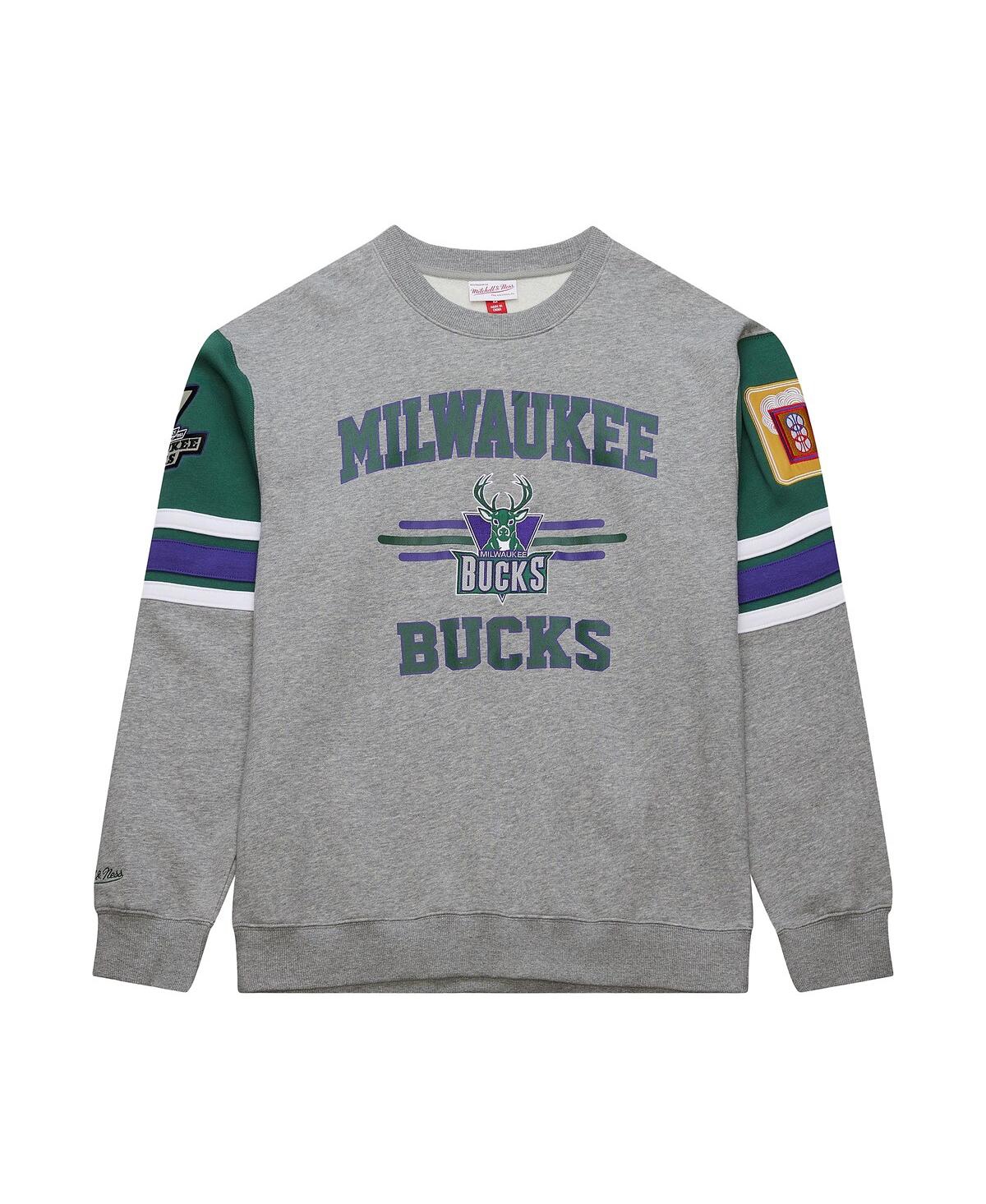 Mitchell & Ness Men's Heather Gray Milwaukee Bucks Hardwood Classics All Over 4.0 Pullover Sweatshirt In Heather Gray