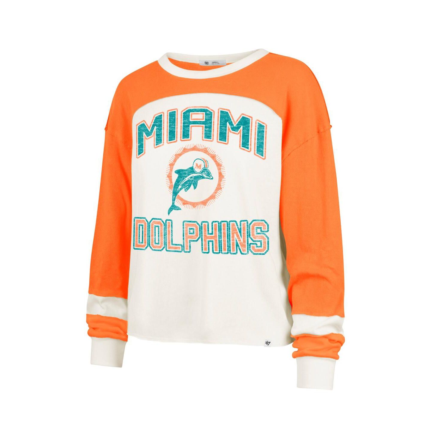 Женский топ '47 Brand Cream Miami Dolphins Double Header Curve Raglan Long Sleeve Crop — фото 2