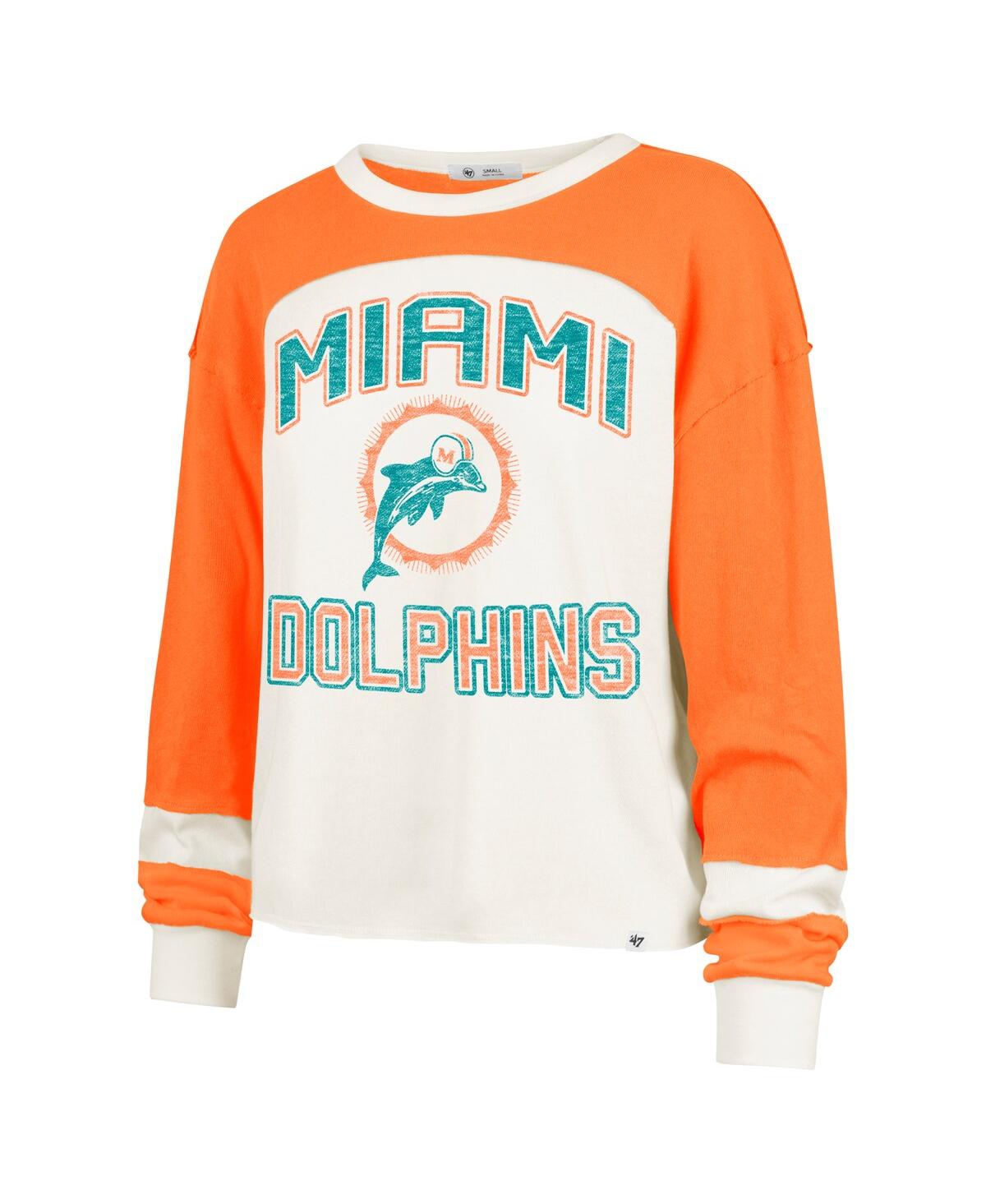 47 BRAND WOMEN'S CREAM MIAMI DOLPHINS DOUBLE HEADER CURVE RAGLAN LONG SLEEVE CROP TOP 