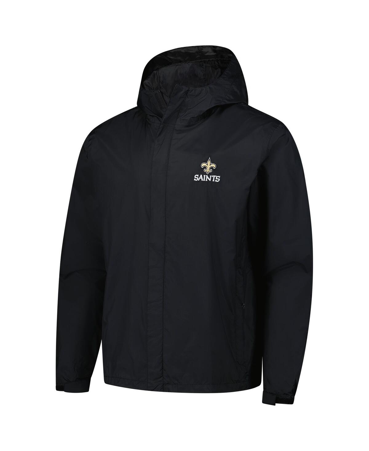 DUNBROOKE MEN'S BLACK NEW ORLEANS SAINTS TROPIC WATERPROOF PACKABLE FULL-ZIP HOODIE JACKET 