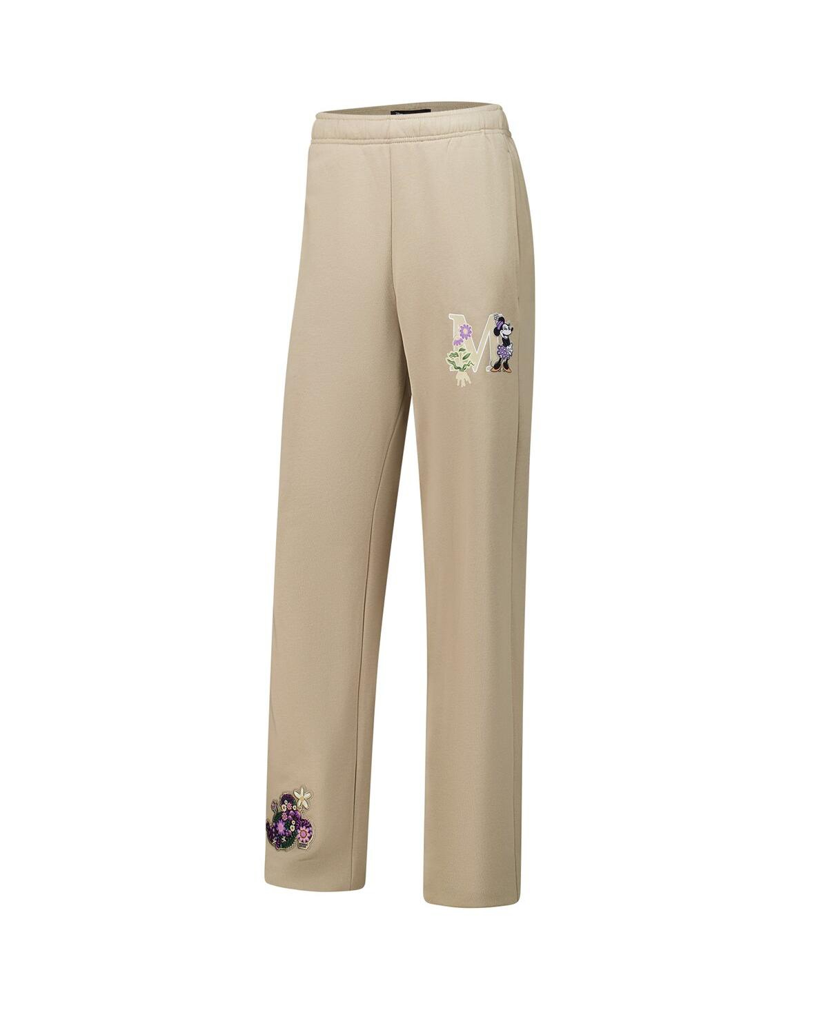 FREEZE MAX WOMEN'S TAN DISNEY MINNIE FLOWERS STRAIGHT LEG SWEATPANTS 