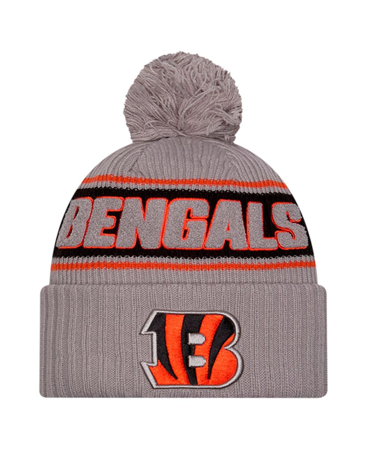 New Era Men's Gray Cincinnati Bengals 2024 Sideline Sport Cuffed With Pom Knit Hat In Gray