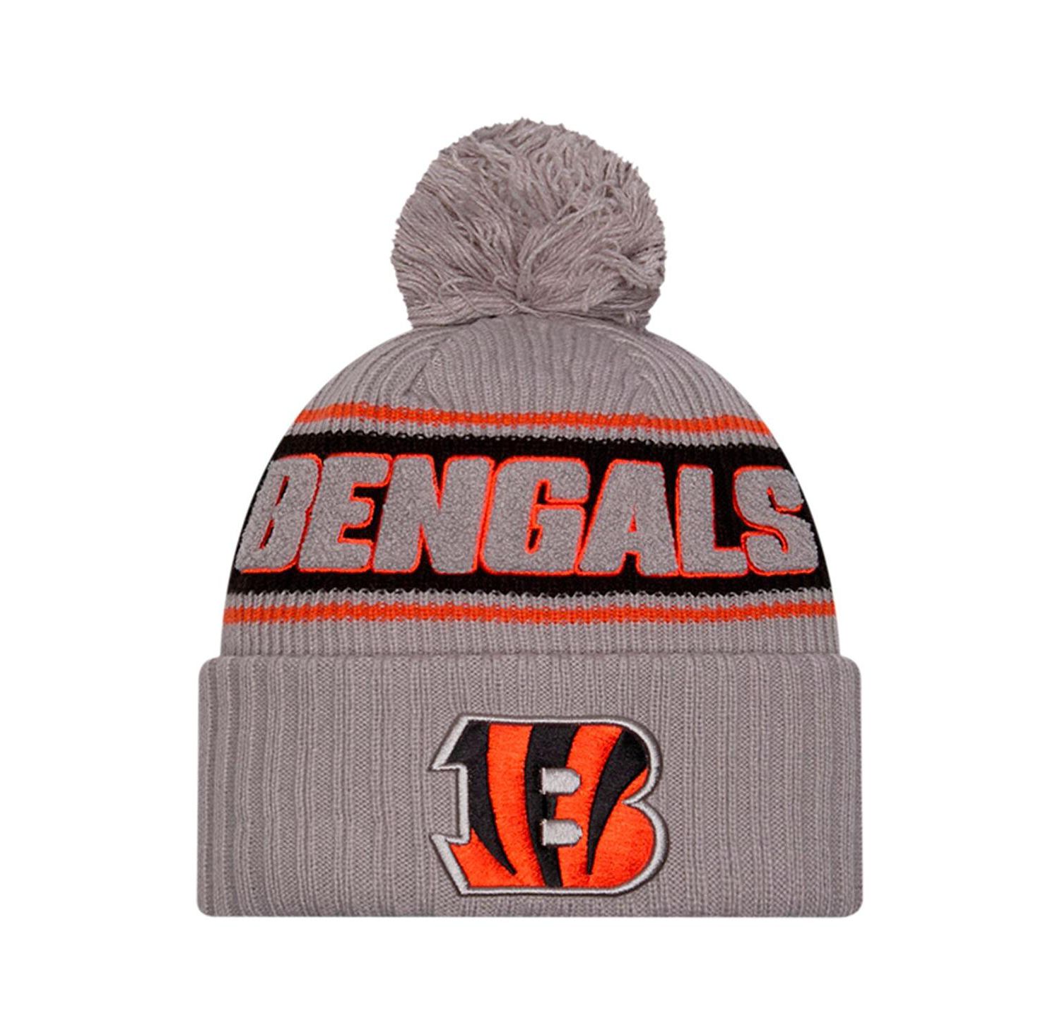 Men's Gray Cincinnati Bengals 2024 Sideline Sport Cuffed with Pom Knit Hat