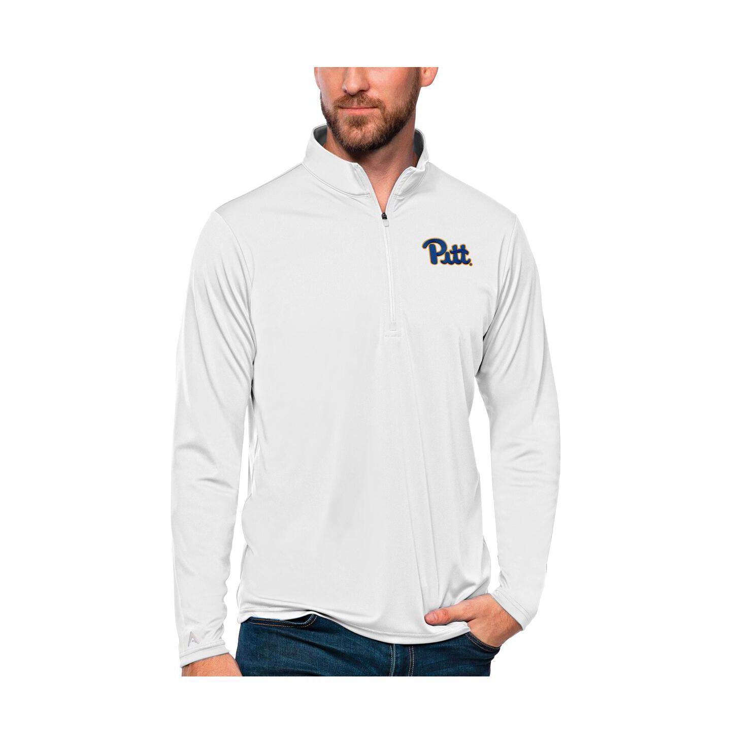 Мужской топ Antigua White Pitt Panthers Tribute Quarter-Zip Top — фото 1