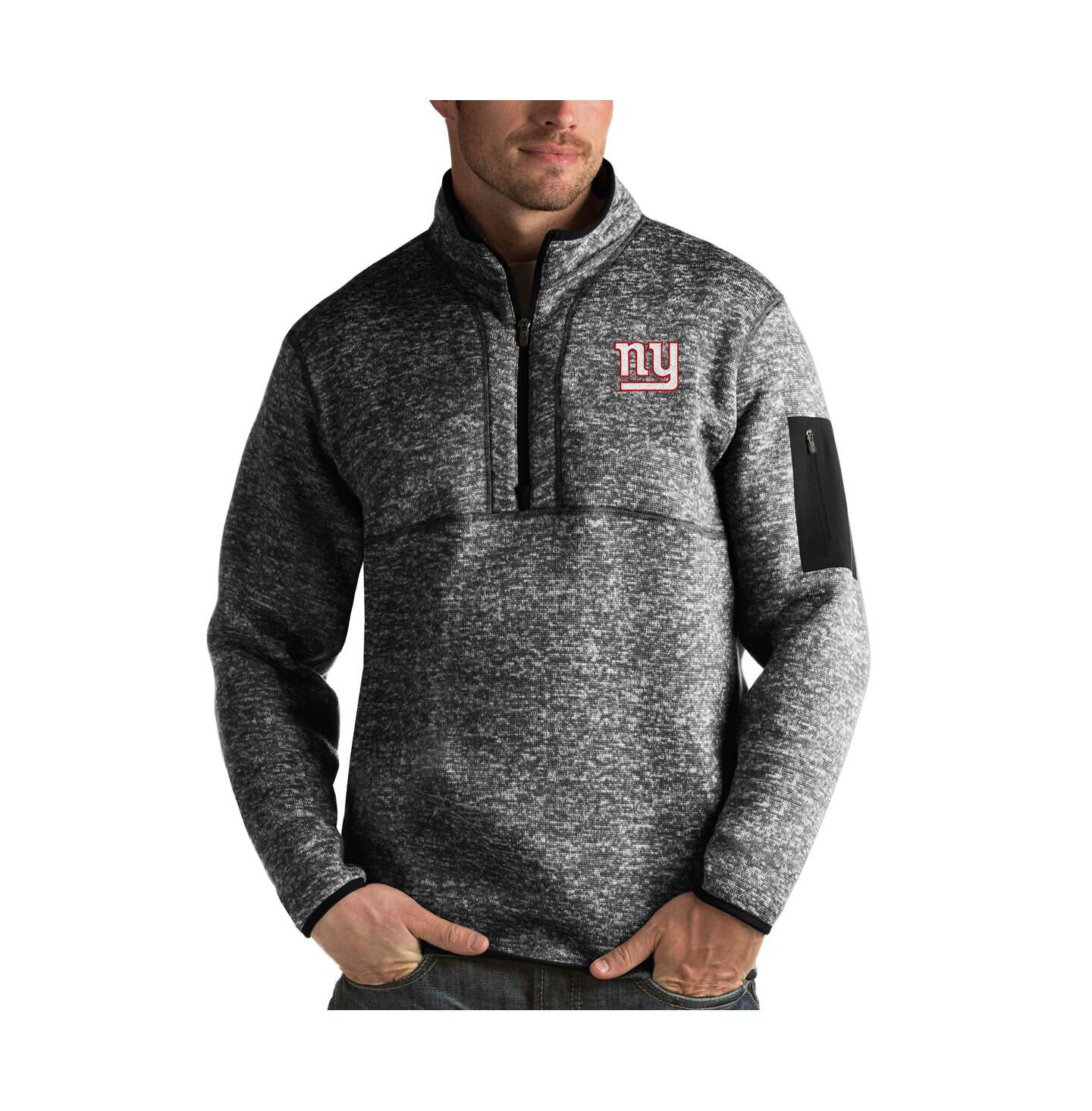 Мужская куртка Antigua Heather Black New York Giants Fortune Quarter-Zip Pullover — фото 1