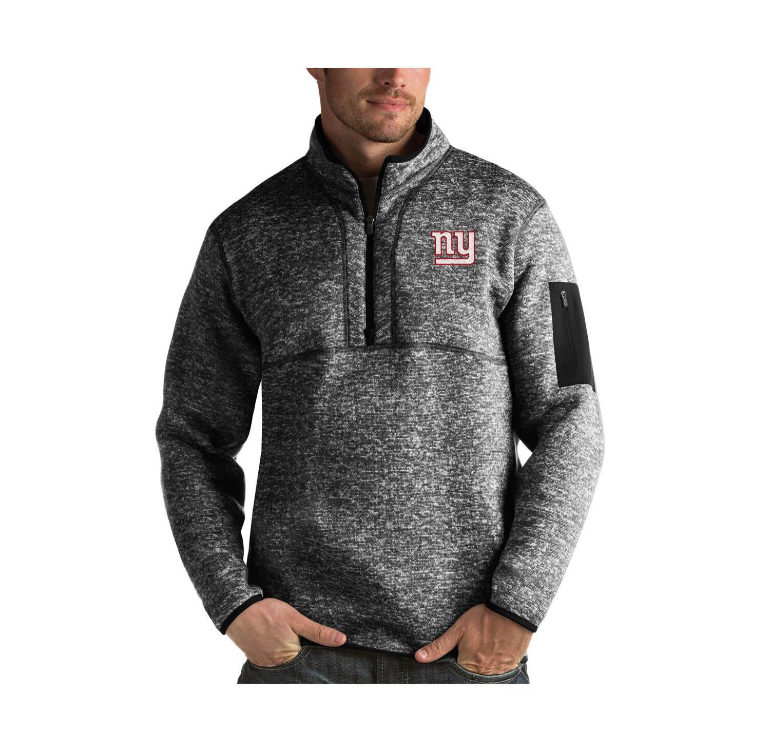 Men's Heather Black New York Giants Fortune Quarter-Zip Pullover Jacket