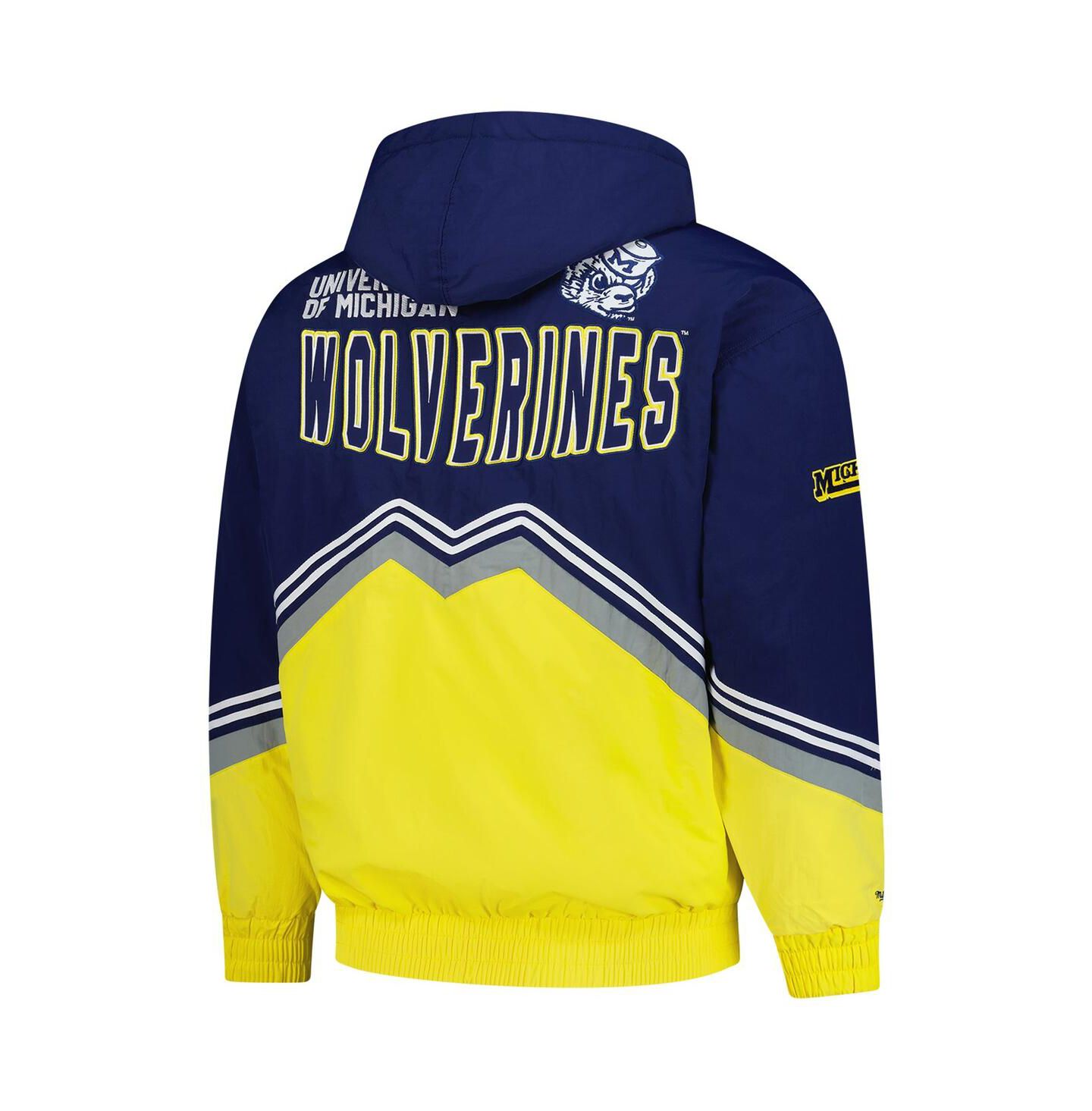 Мужская куртка Mitchell & Ness Navy/Maize Michigan Wolverines Throw It Back Retro Full-Zip Windbreaker — фото 2