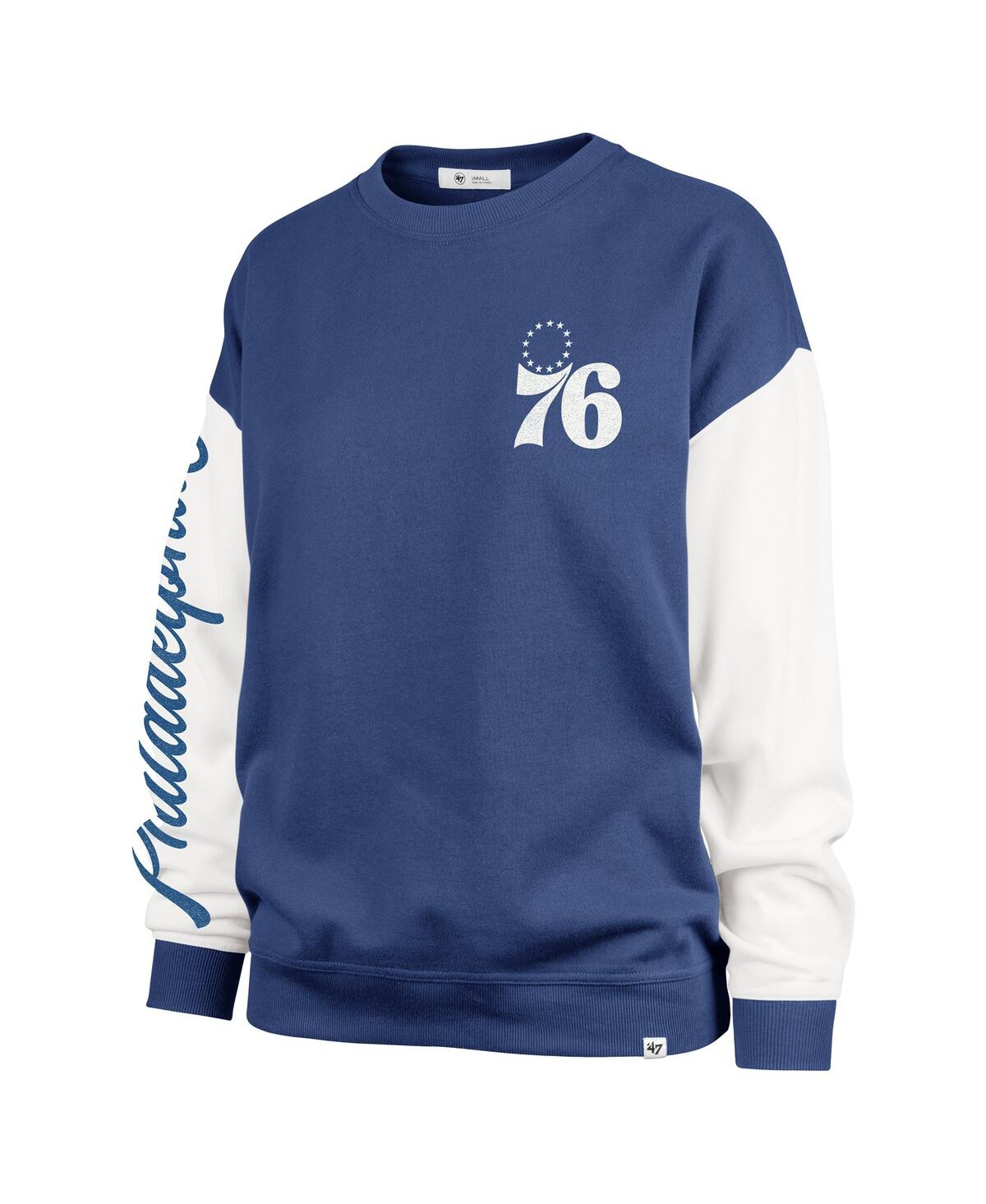 47 BRAND WOMEN'S ROYAL PHILADELPHIA 76ERS PLUS SIZE OVERSIZED RISE ANDIE PULLOVER SWEATSHIRT 