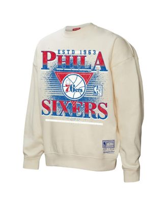 Women's Cream Philadelphia 76ers Oversprayed Pullover Sweatshirt