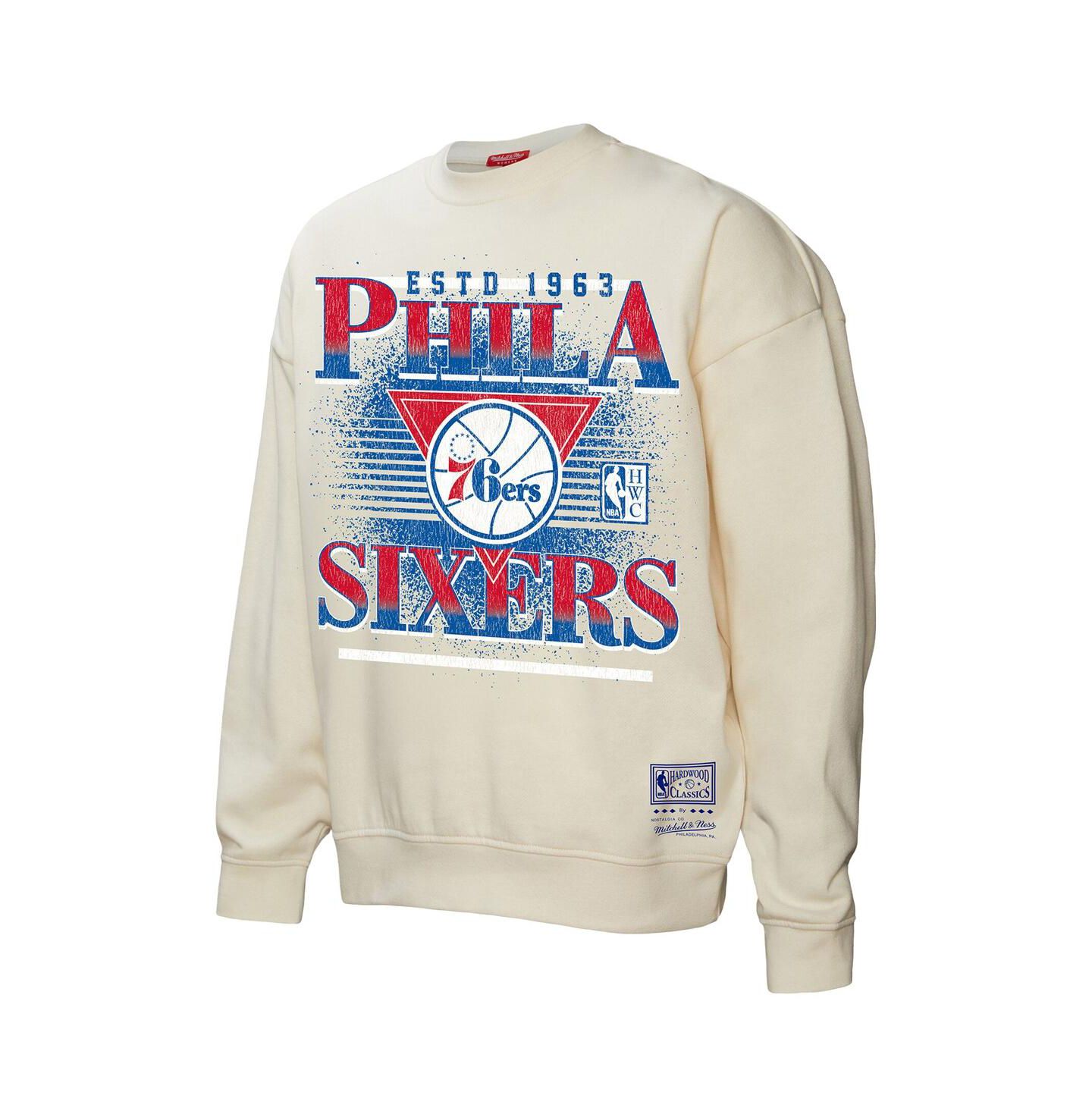 Женская толстовка Mitchell & Ness Cream Philadelphia 76ers Oversprayed Pullover — фото 3