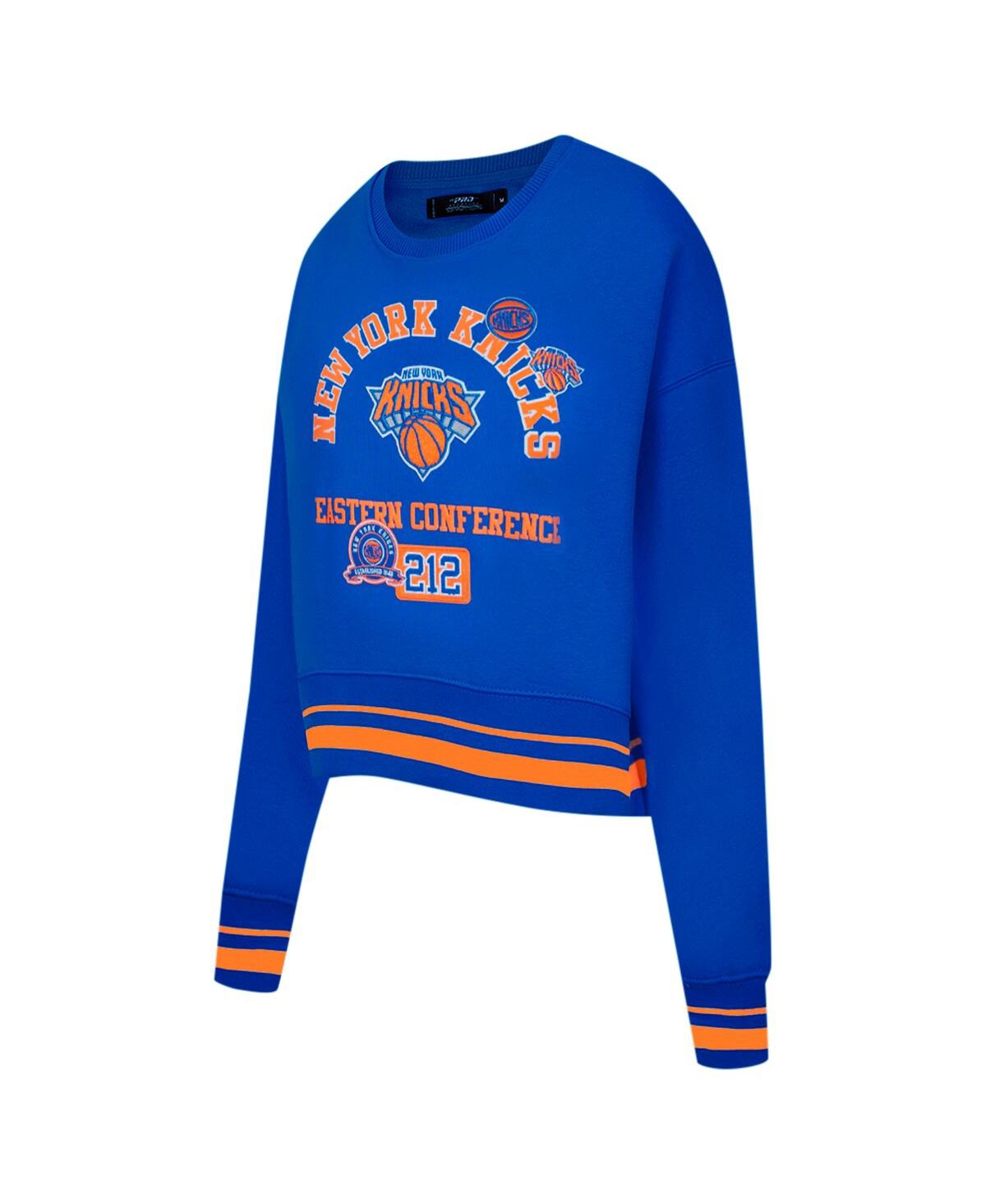 PRO STANDARD WOMEN'S BLUE NEW YORK KNICKS AREA CODE CROPPED PULLOVER SWEATSHIRT 