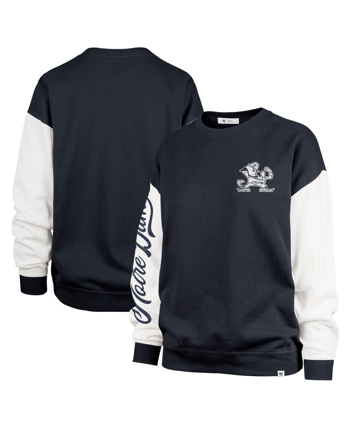 47 BRAND WOMEN'S NAVY NOTRE DAME FIGHTING IRISH DOUBLE HEADER RISE ANDIE PULLOVER SWEATSHIRT 