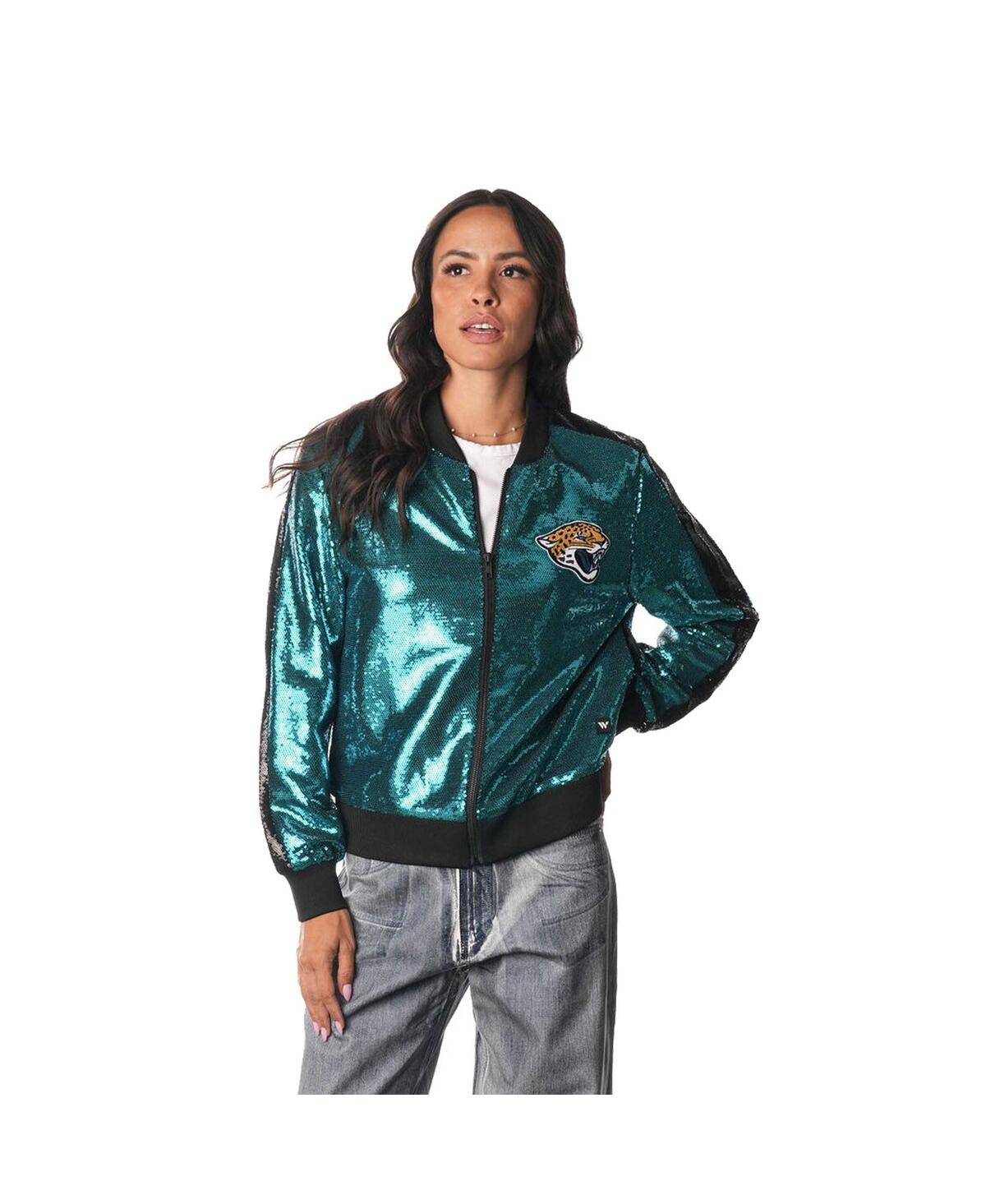 Women's Teal Jacksonville Jaguars Sequin Full-Zip Bomber Jacket - Teal