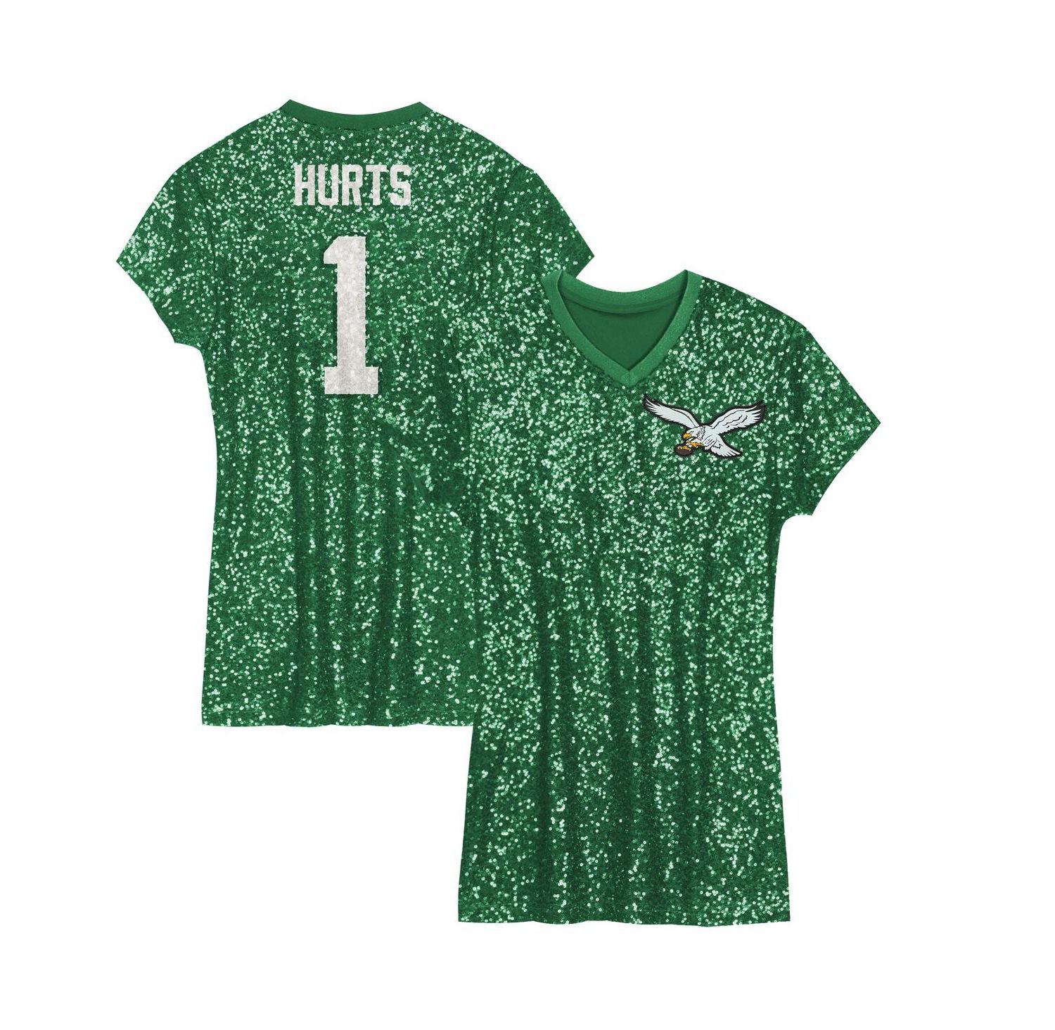 Big Girls Jalen Hurts Kelly Green Philadelphia Eagles Sequin Player Name & Number V-Neck Dress