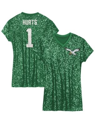 women's eagles jersey dress Outerstuff Big Girls Jalen Hurts Kelly Green Philadelphia Sequin Player Name & Number V-Neck Football jersey