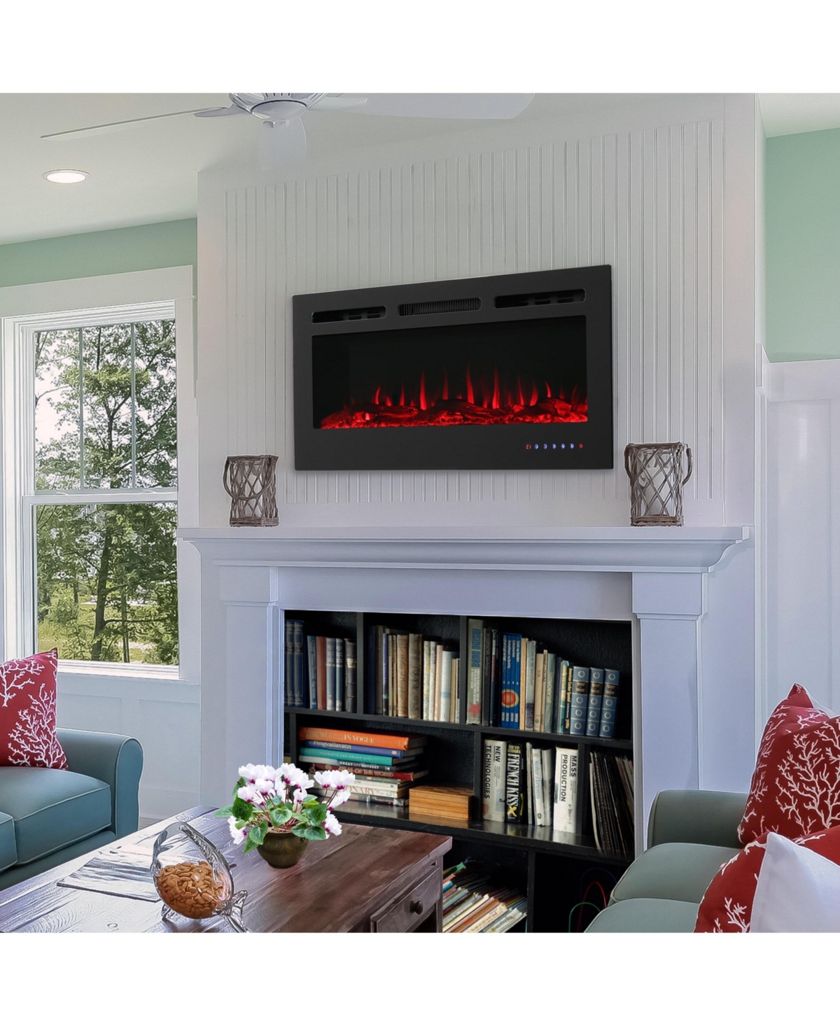 Modern Flame Wall-Mounted or Recessed Indoor Electric Fireplace with Led Lights