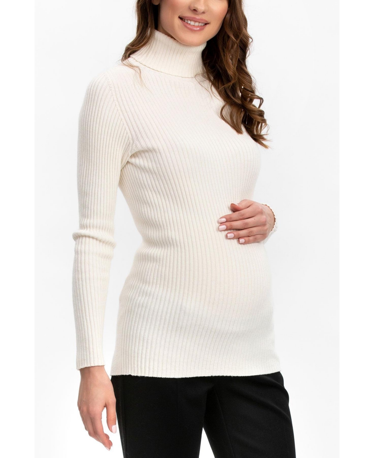 Pietro Brunelli Maternity Maternity Long Sleeve Turtleneck Rib Knit Jumper Aurora In Cream White