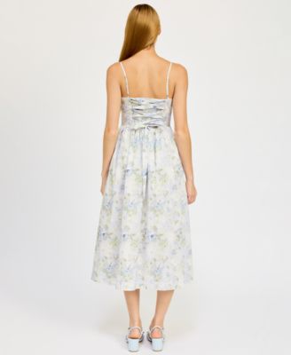 Women's Scarlet Printed Corset-Back Midi Dress
