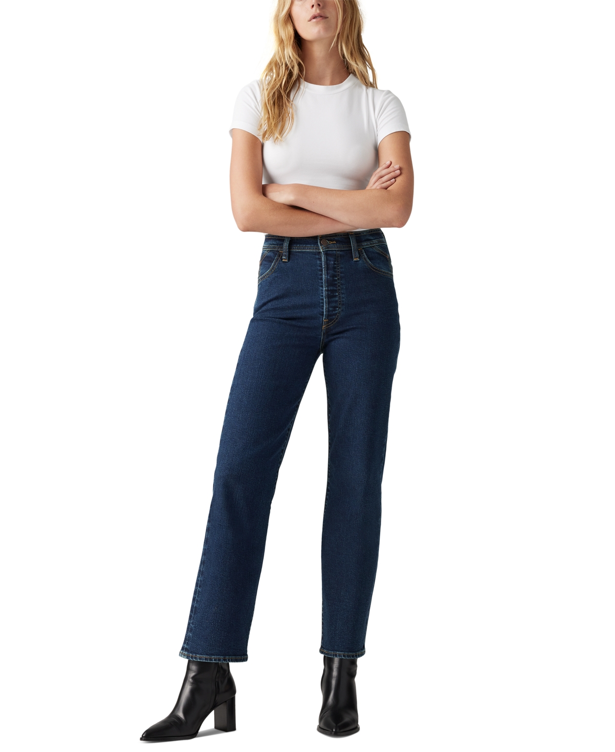 Levi's Women's Ribcage High Rise Straight Ankle Jeans In Silver Lode