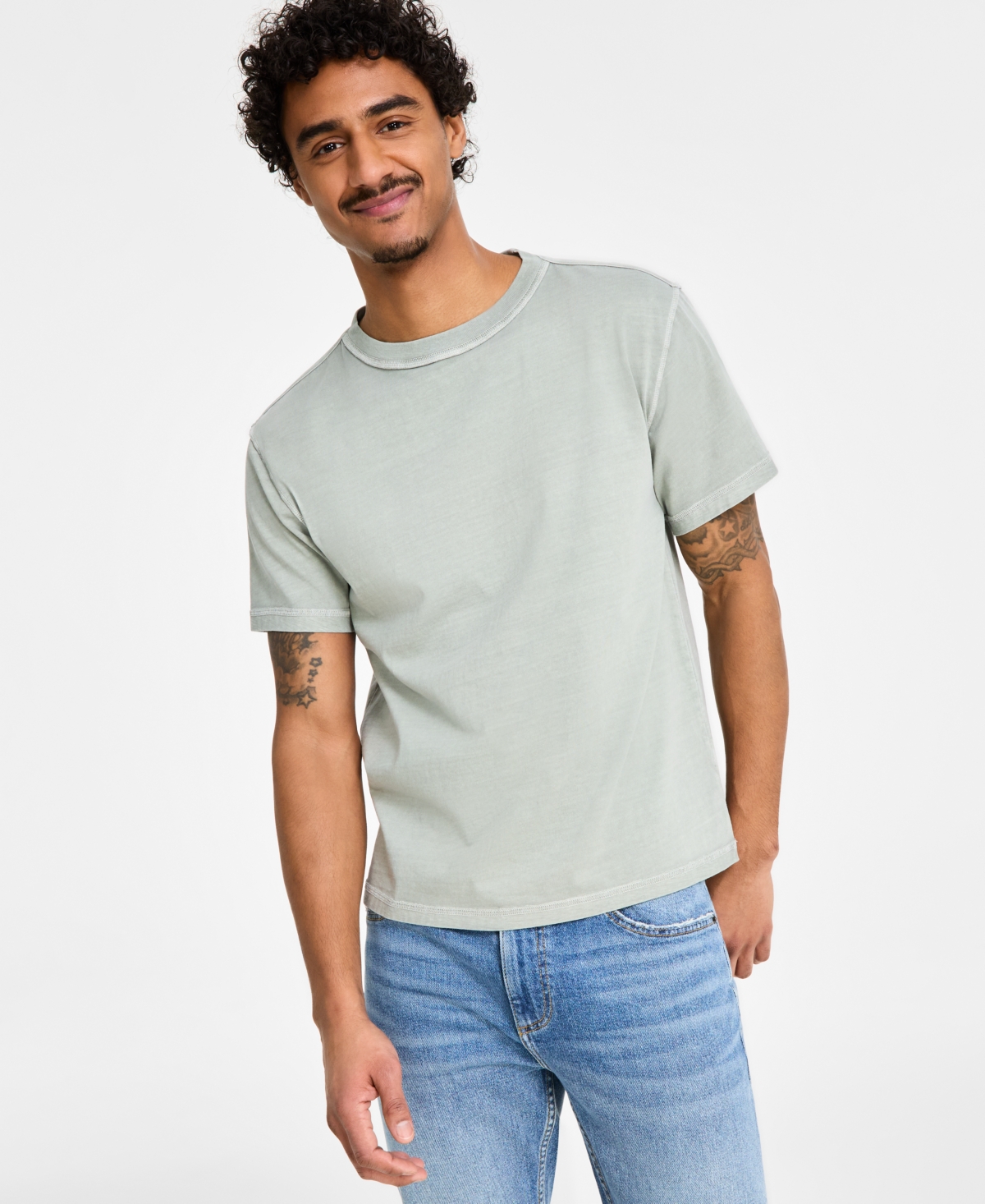 Sun + Stone Men's Inside Out Regular-fit T-shirt, Exclusively At Macy's In Vintage Sage