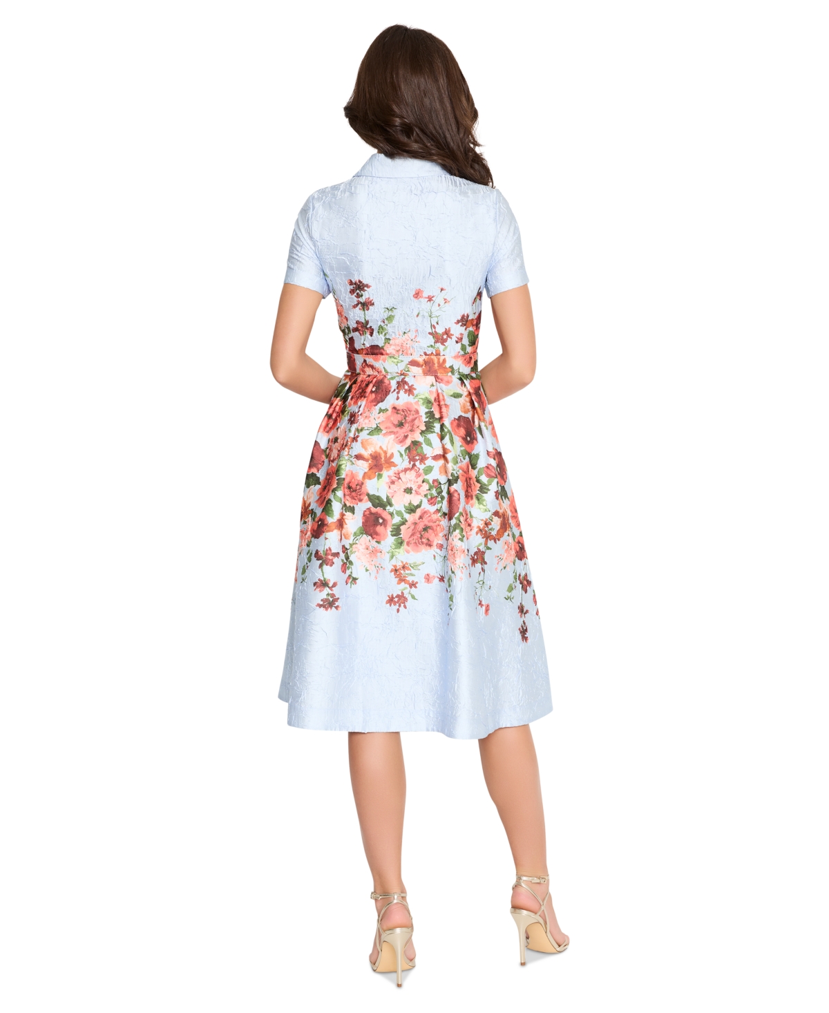 Tahari Women's Floral-print Textured Fit & Flare Dress In Ice Blue Coral