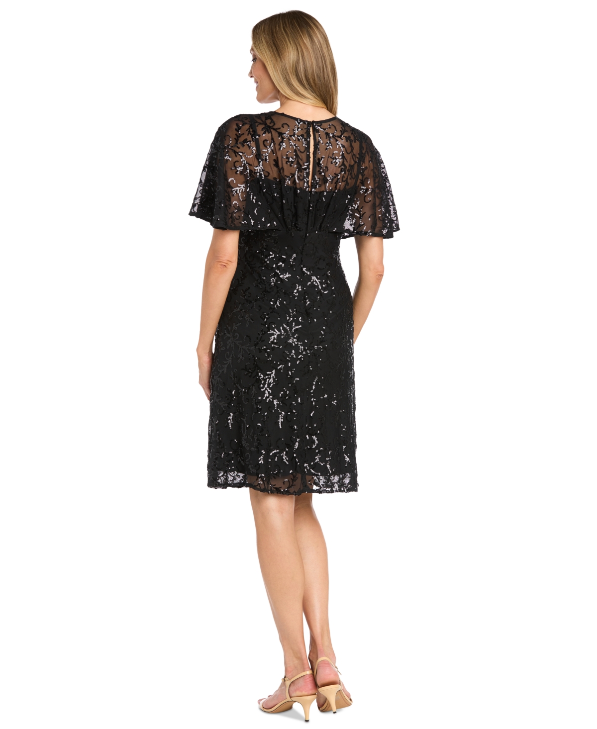 R & M Richards Plus Size Cape-sleeve Sequin Empire-waist Dress In Black