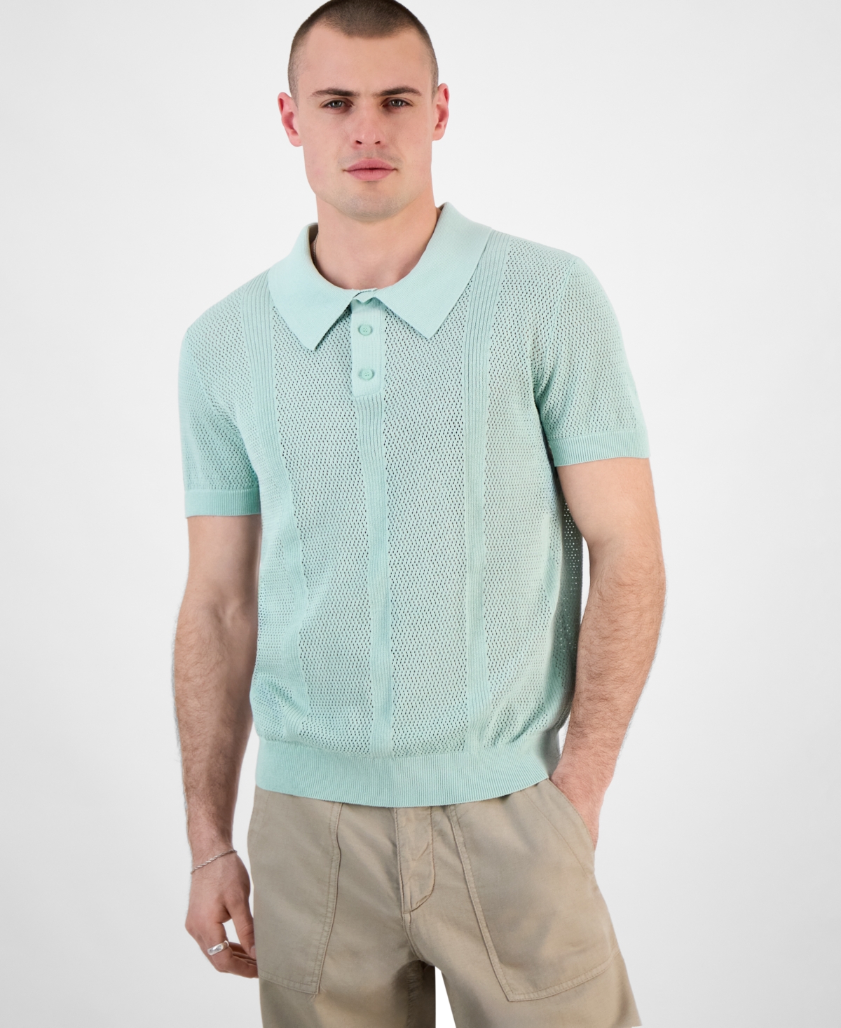 Guess Men's Mesh Stripe Elija Polo Shirt In Green