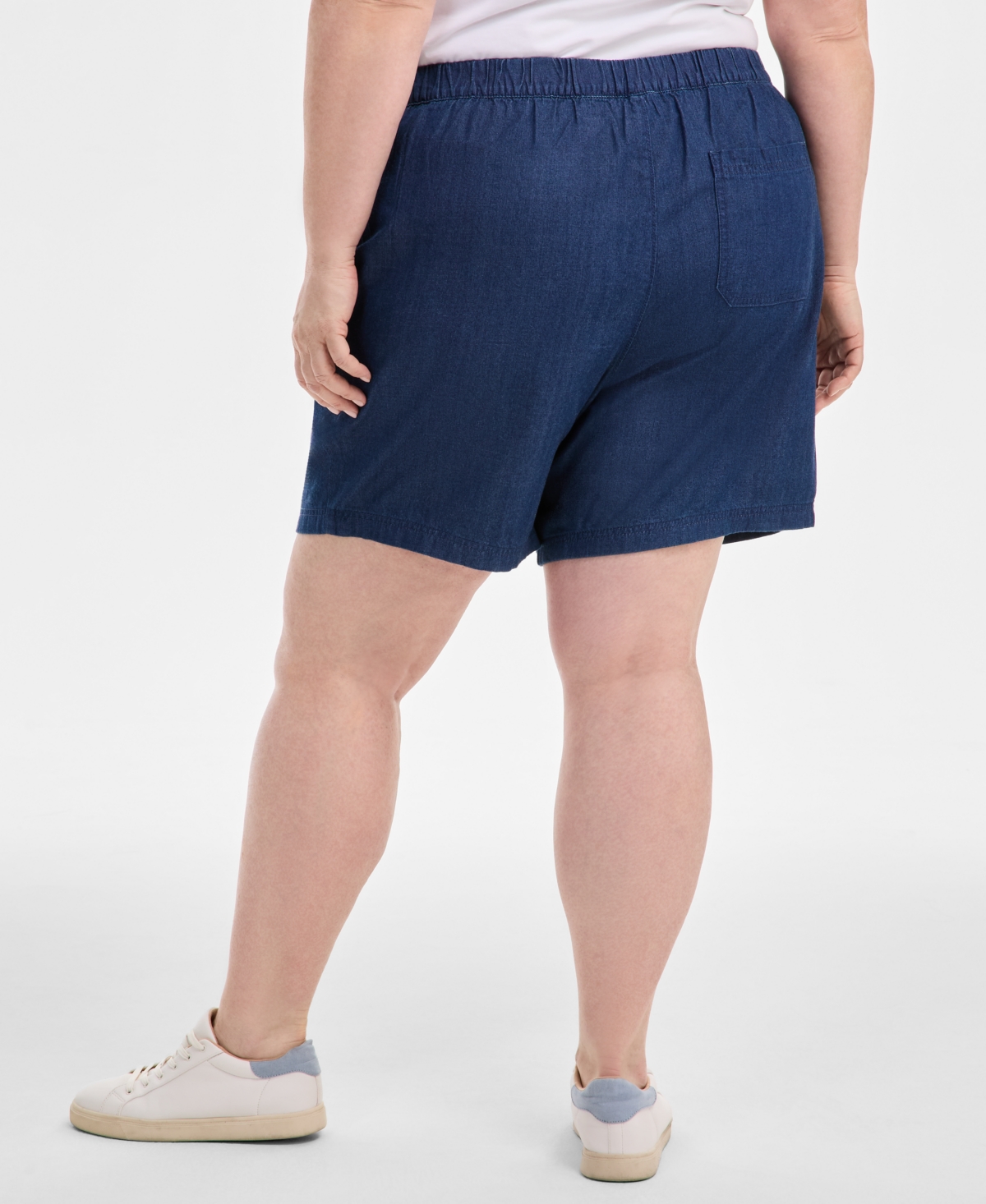 Shop Style & Co Plus Size Chambray Pull-on Shorts, Exclusively At Macy's In Karen Dark Chambray