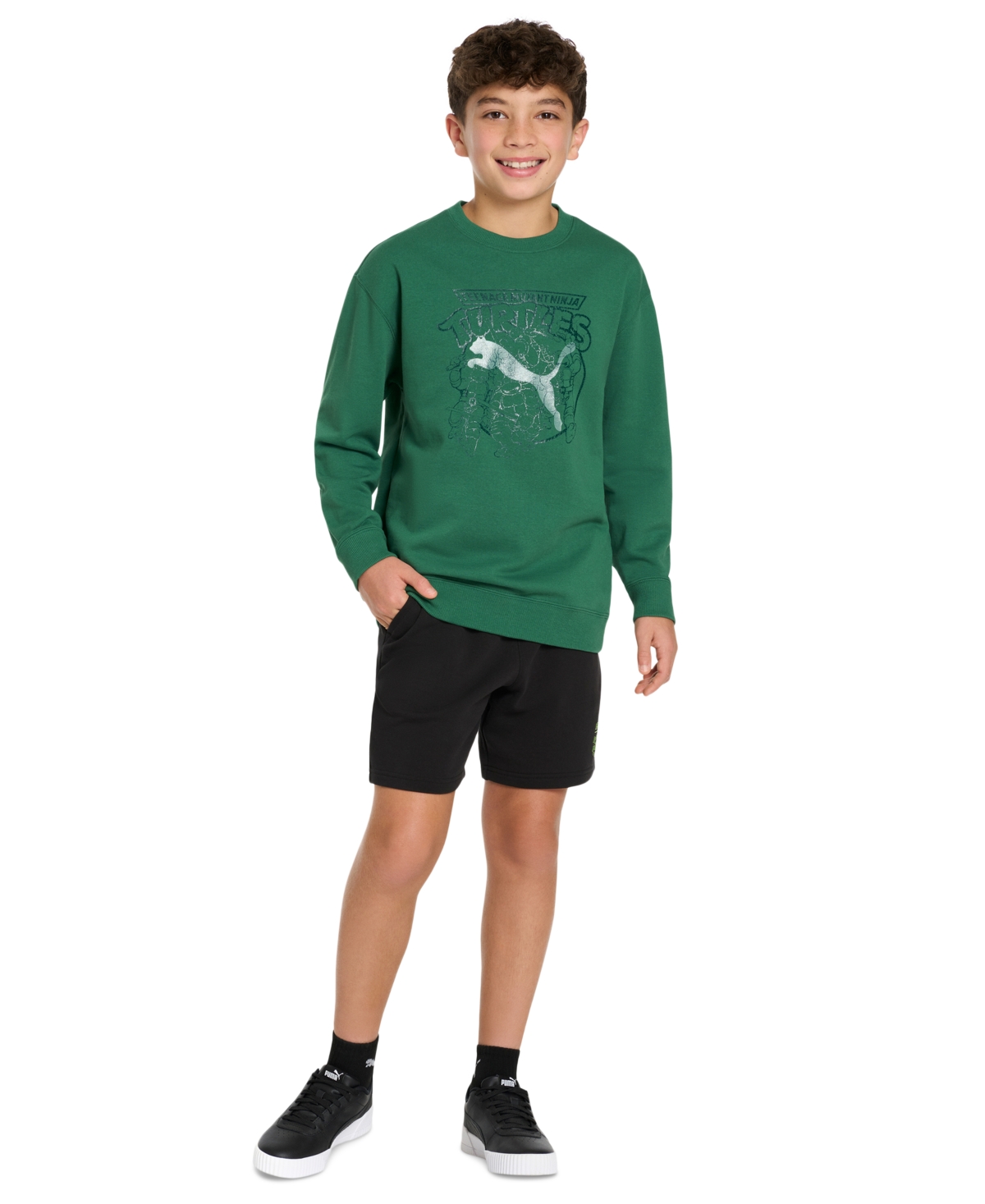 Puma X Tmnt Big Boys Relaxed Printed Sweatshirt In Vine
