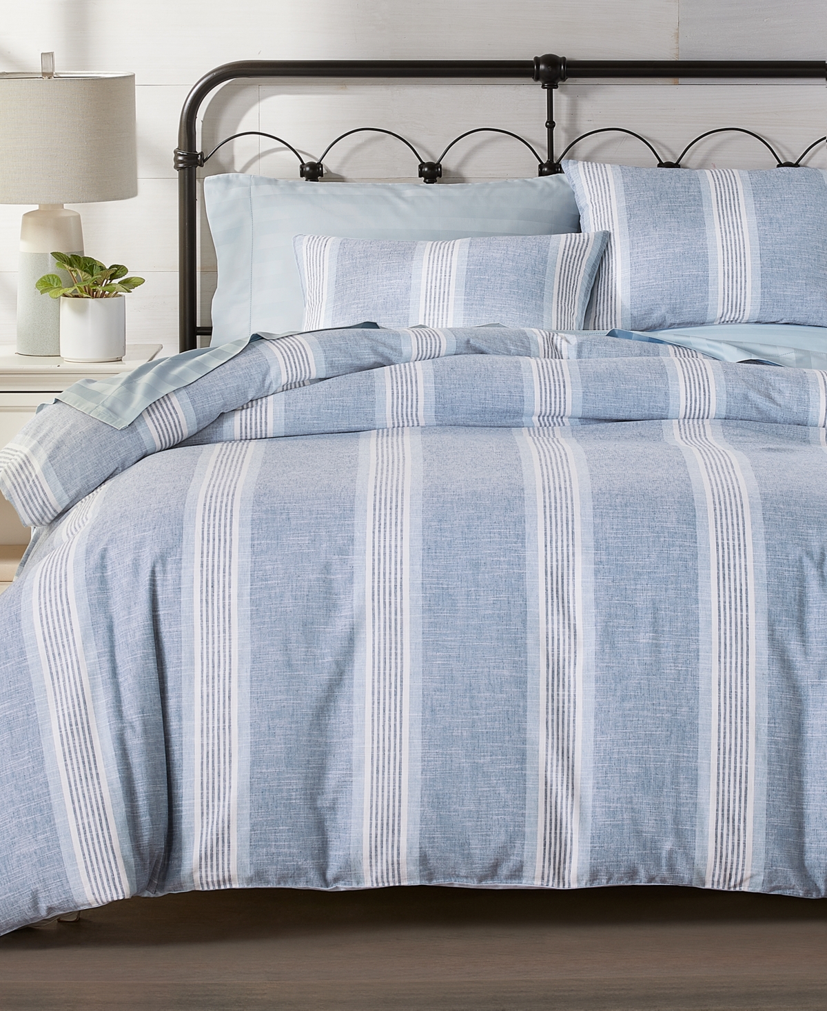 Charter Club Cotton/linen Clifton Stripe 2-pc. Comforter Set, Twin, Exclusively At Macy's In Blue