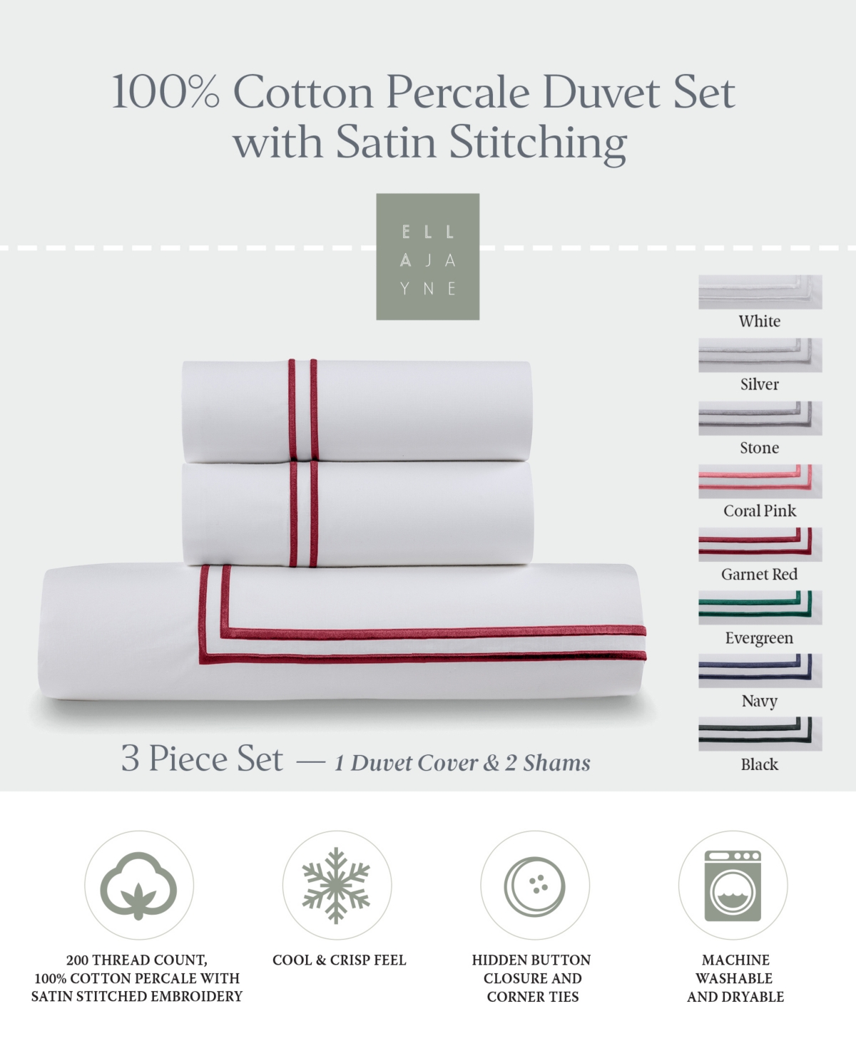 Ella Jayne Luxury 4 Piece Down Comforter With Duvet Cover Set, Queen In Red