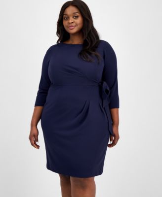 Tahari ASL - Plus Size Side-Tie Back-Belted 3/4-Sleeve Dress