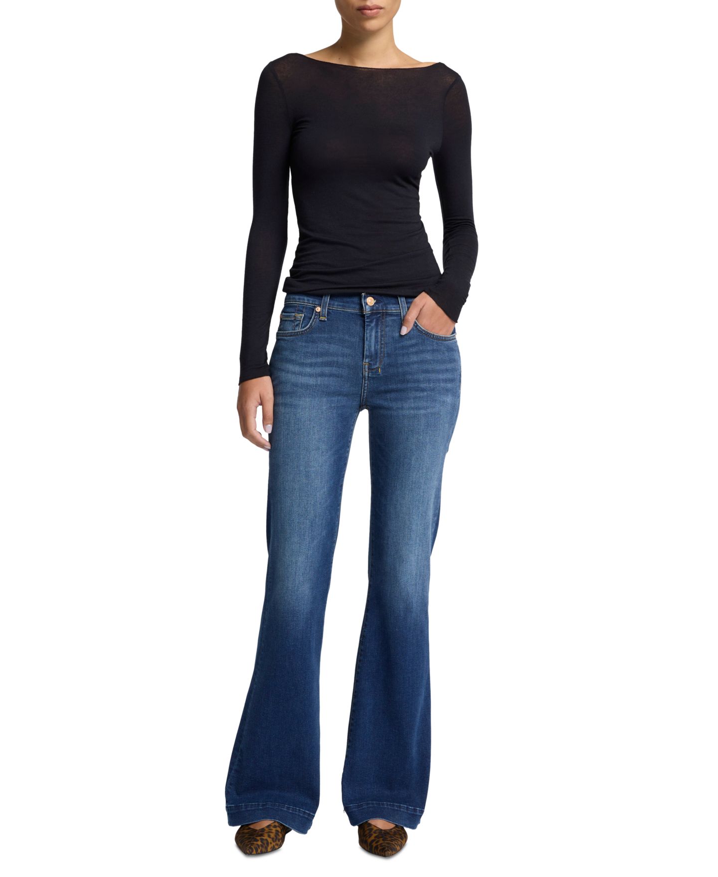 Женские джинсы 7 For All Mankind Dojo Tailorless Mid-Rise Flare Slim Illusion, цвет: Cambridge — фото 1