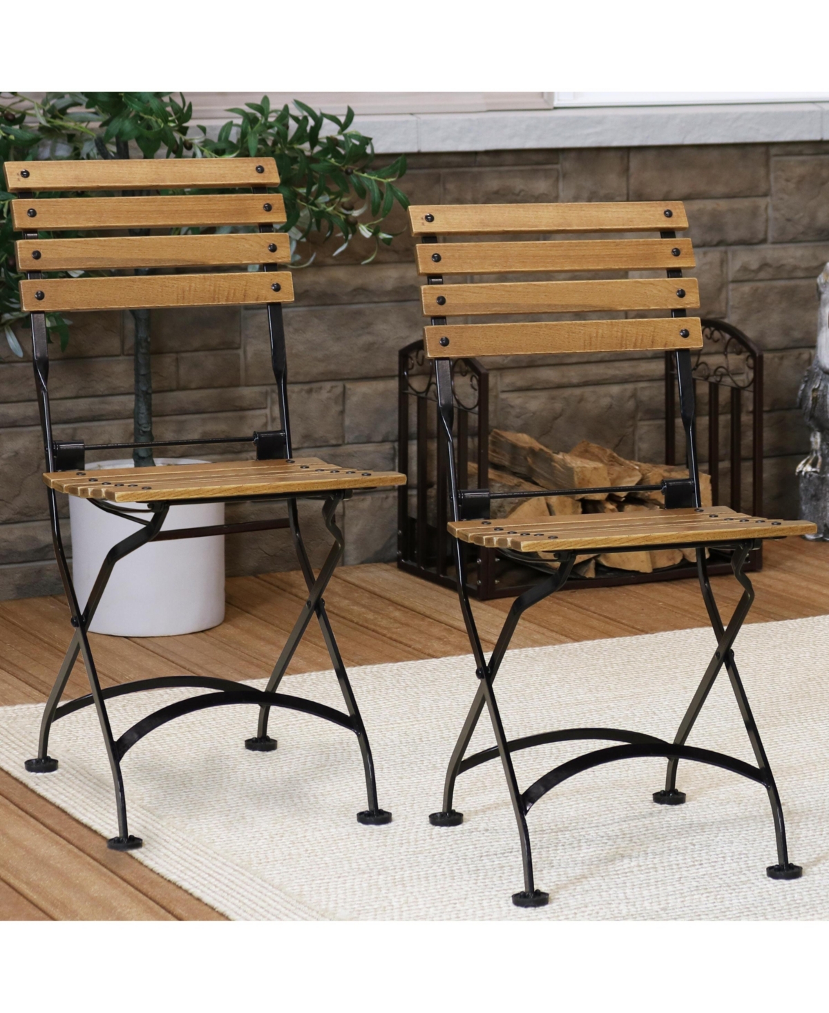 Indoor/Outdoor Patio or Dining Chestnut Wooden Folding Bistro Arm Chair