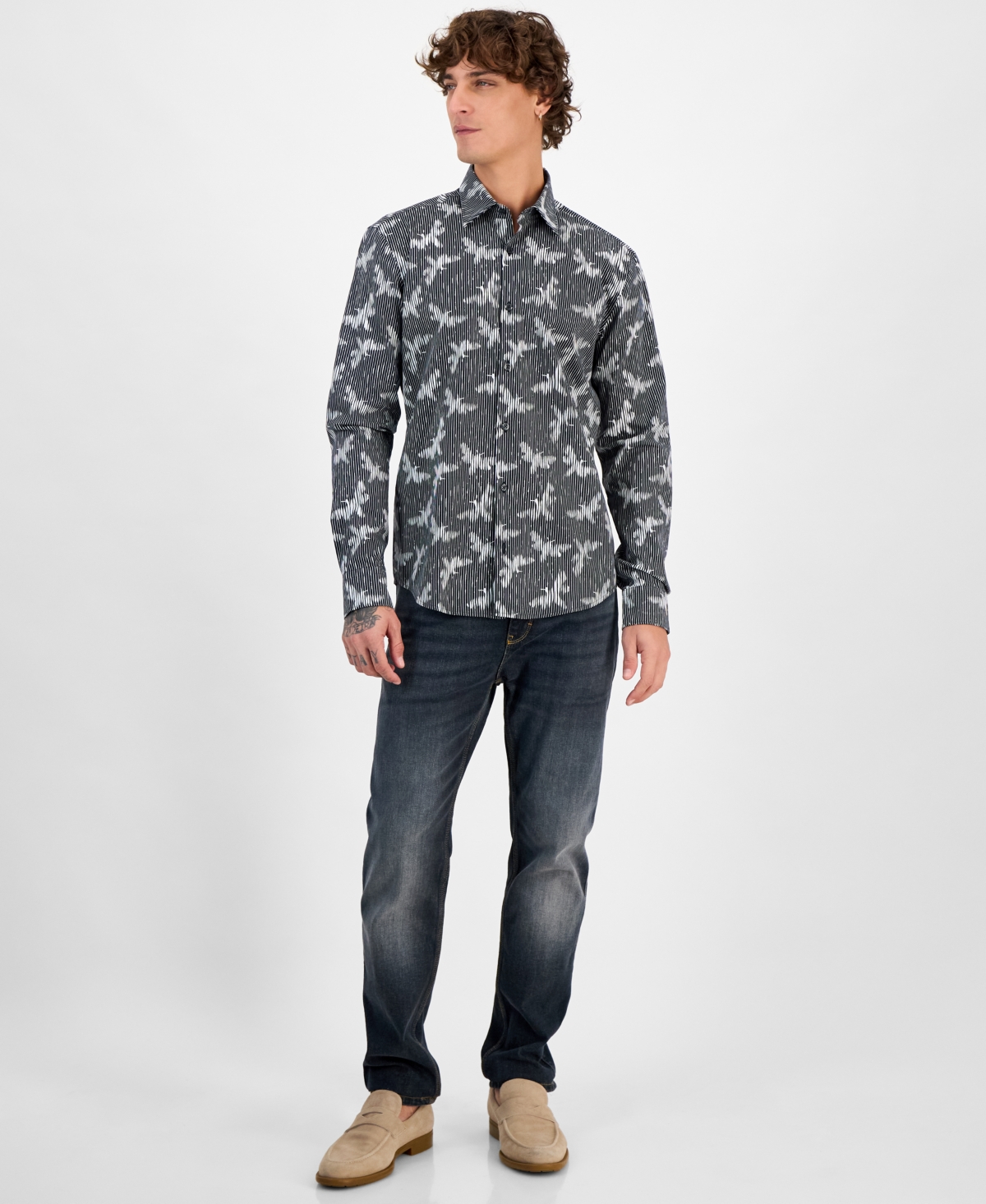 Hugo Boss Hugo By  Men's Ermo Butterfly Patterned Shirt In Black