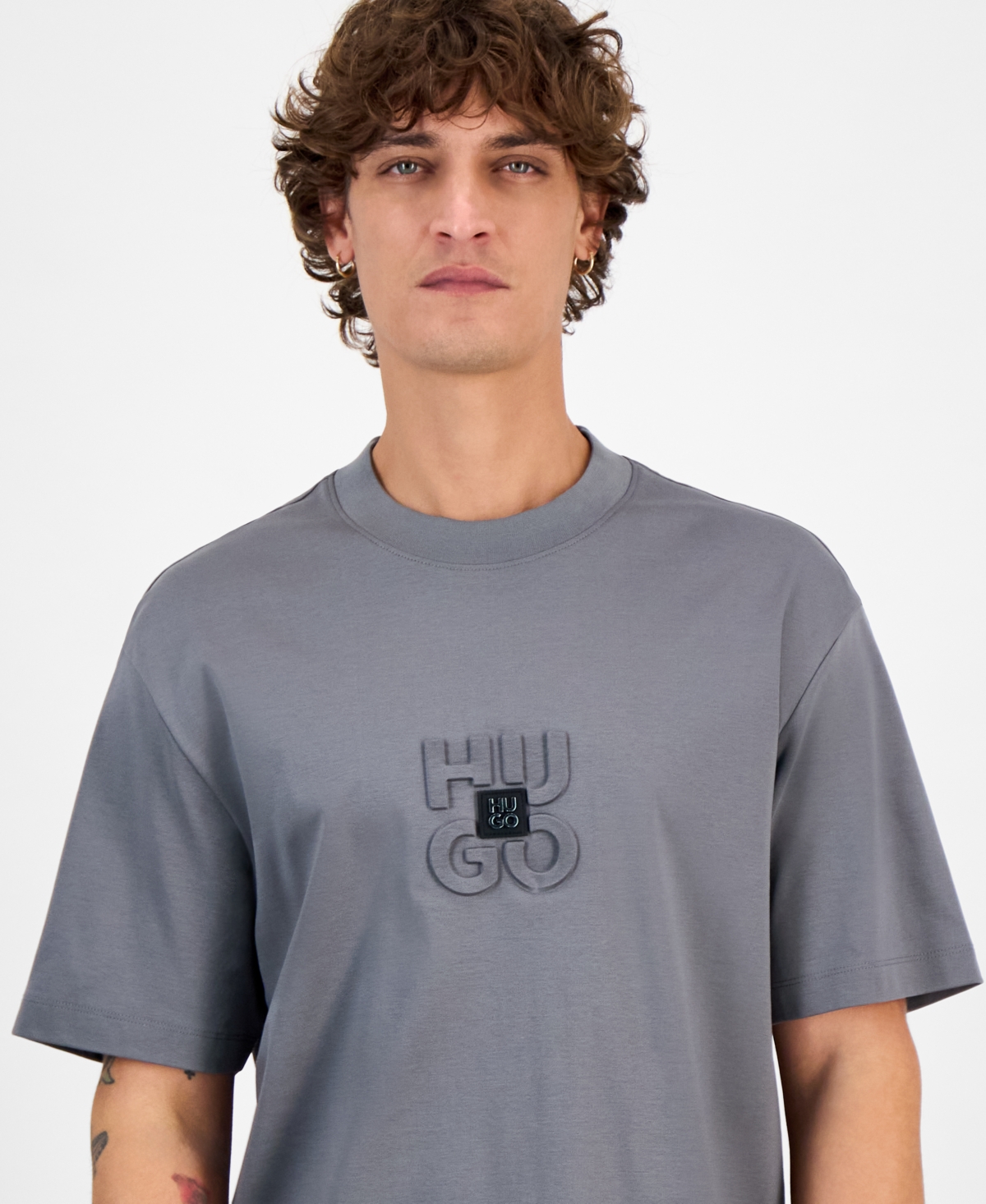 Hugo Boss Hugo By  Men's Debostac Relaxed-fit Logo Graphic T-shirt In Gray