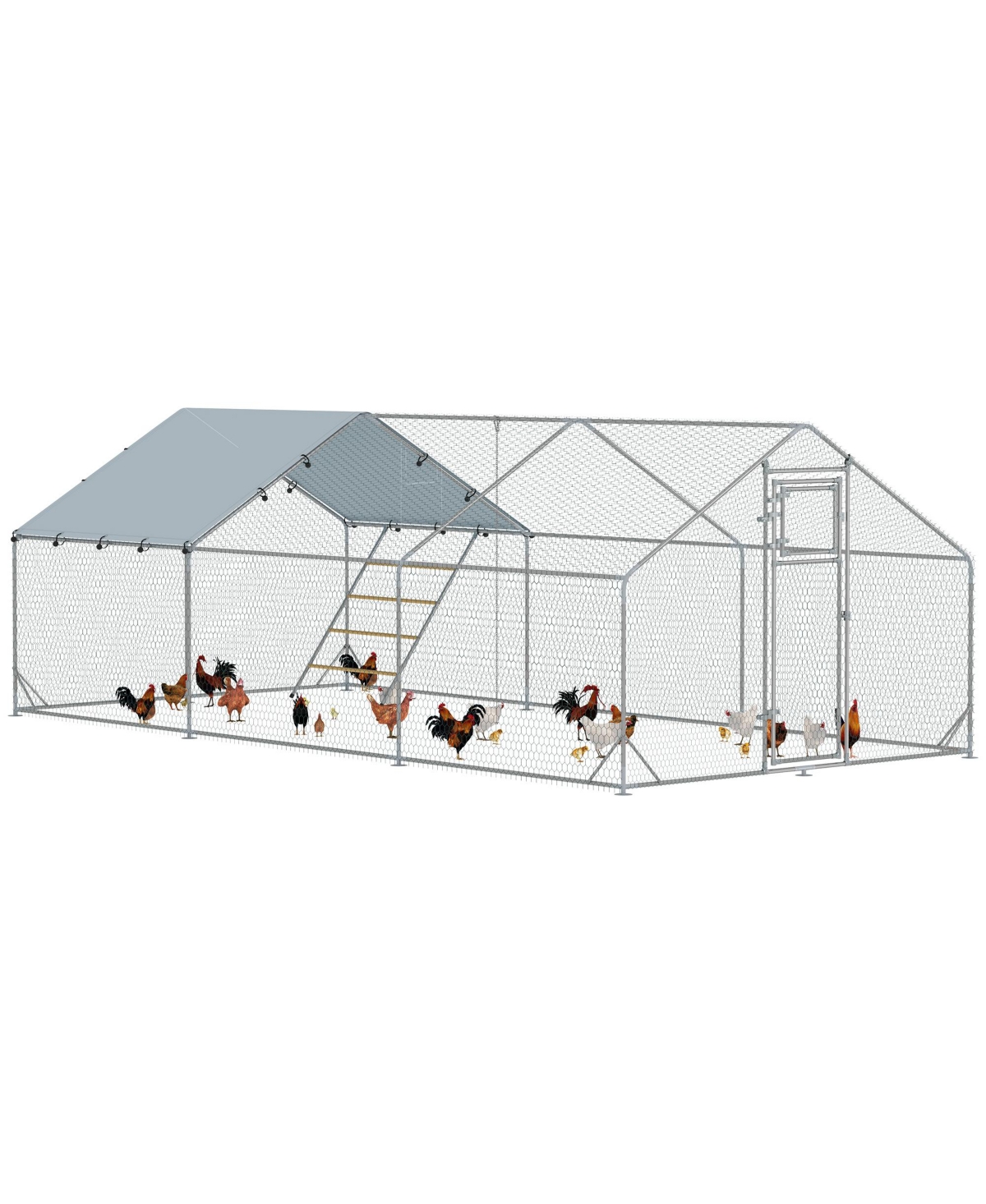 Chicken Run w/ Waterproof & Anti-uv Cover, 9.8' x 19.7' x 6.4' - Silver